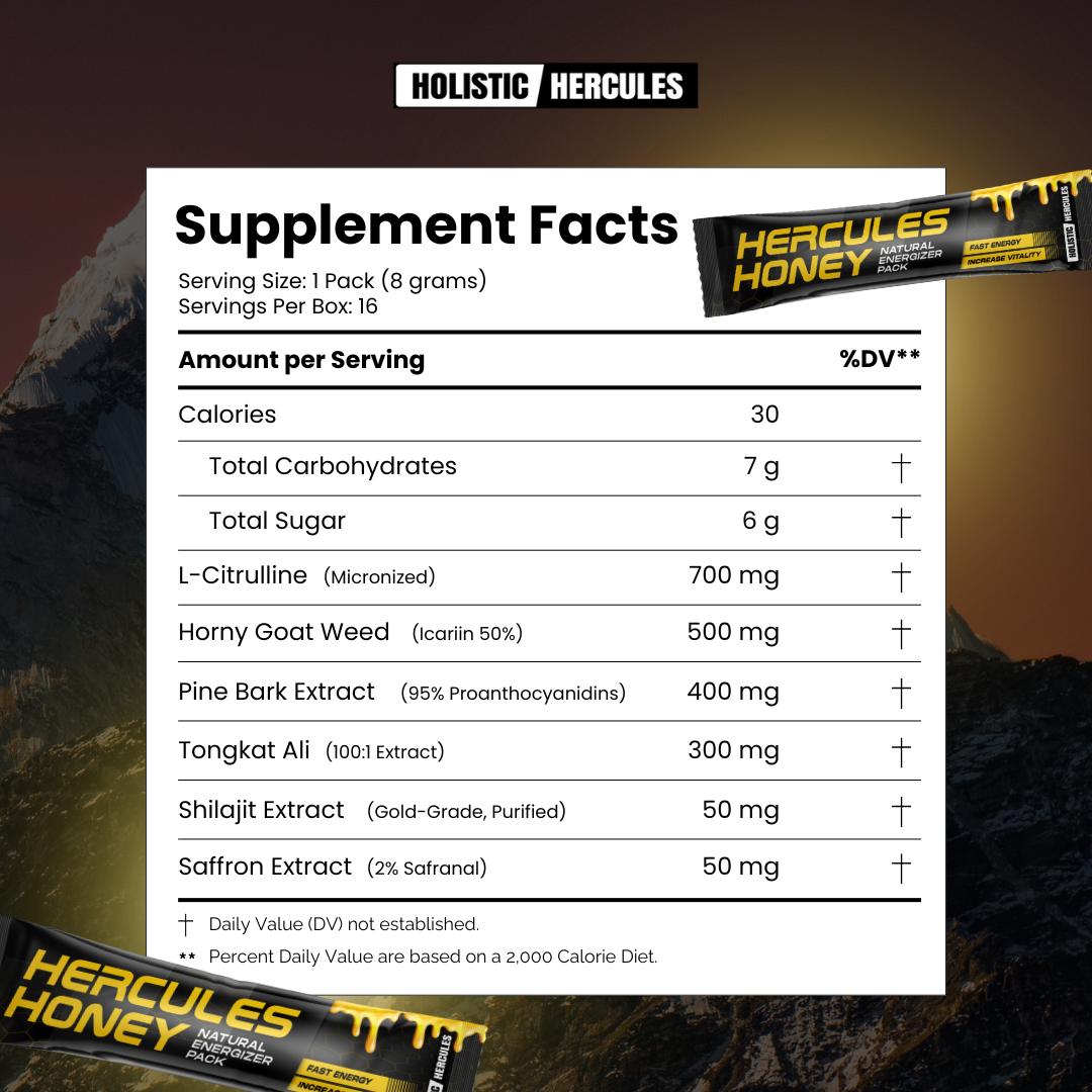 Hercules Natural Honey Sticks 6-in-1 Herbal Performance Blend (16 Count)