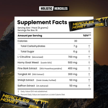 Hercules Natural Honey Sticks 6-in-1 Herbal Performance Blend (16 Count)